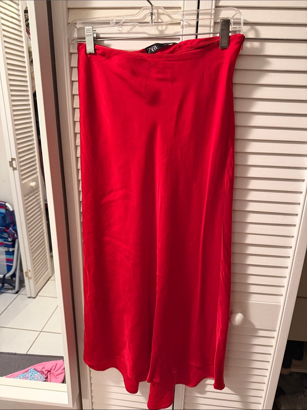 Zara Bright Red Satin Maxi Skirt